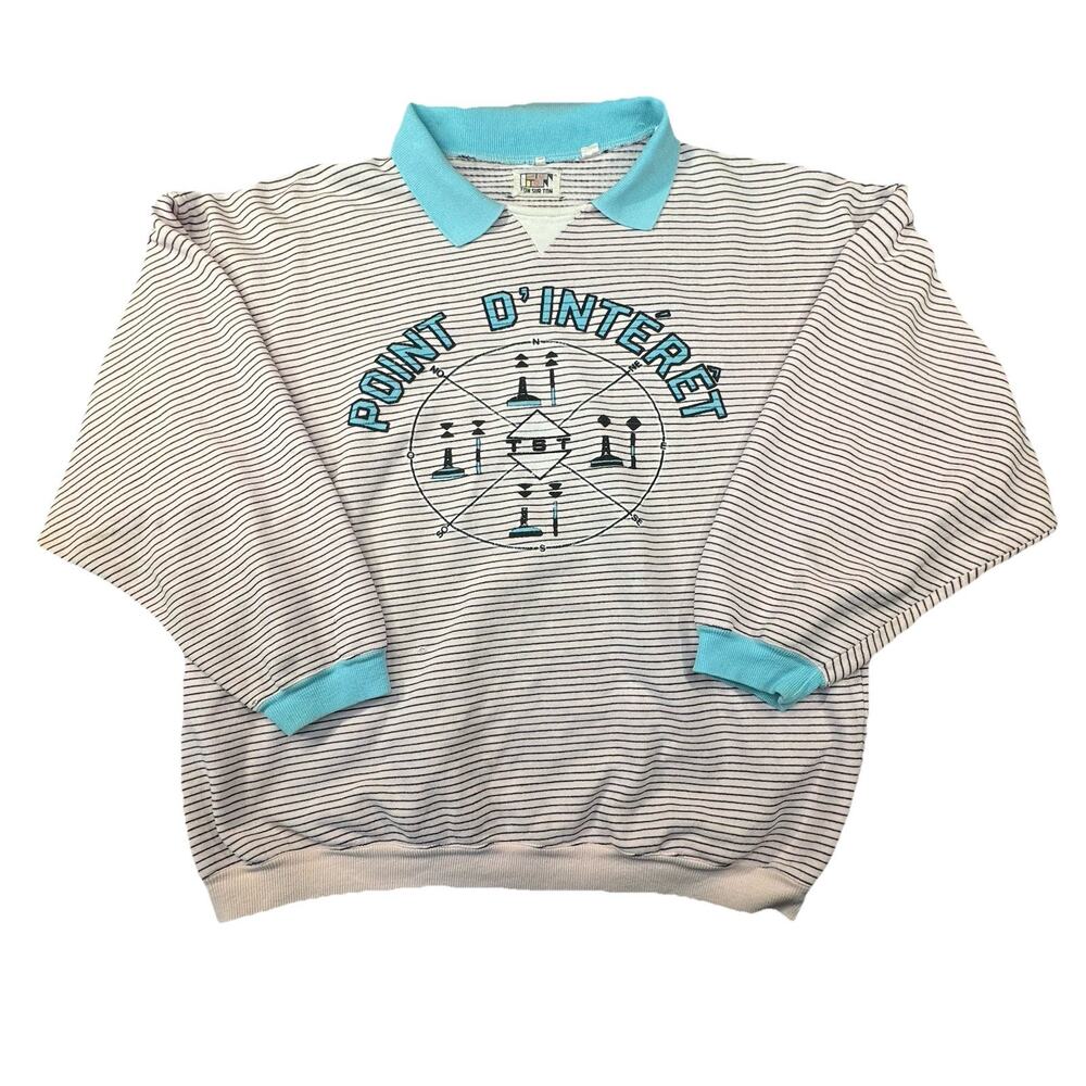 Vintage Ton Sur Ton Point D’Interet Sweatshirt 3/L Striped 90s Pullover -467